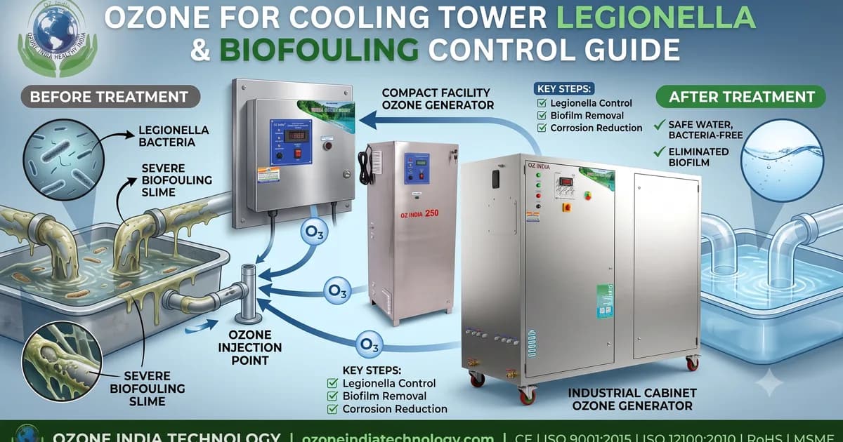 Ozone for Cooling Tower — Legionella Kill, Biofilm Removal, Scale & Biocide Replacement Guide | Ozone India Technology — Ozone India Technology