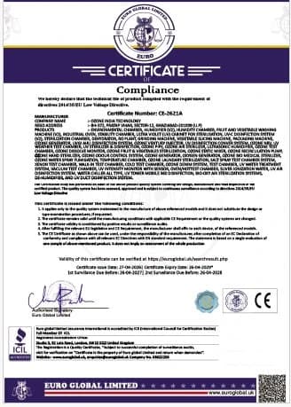 CE Certificate — CE-2621A — Ozone India Technology