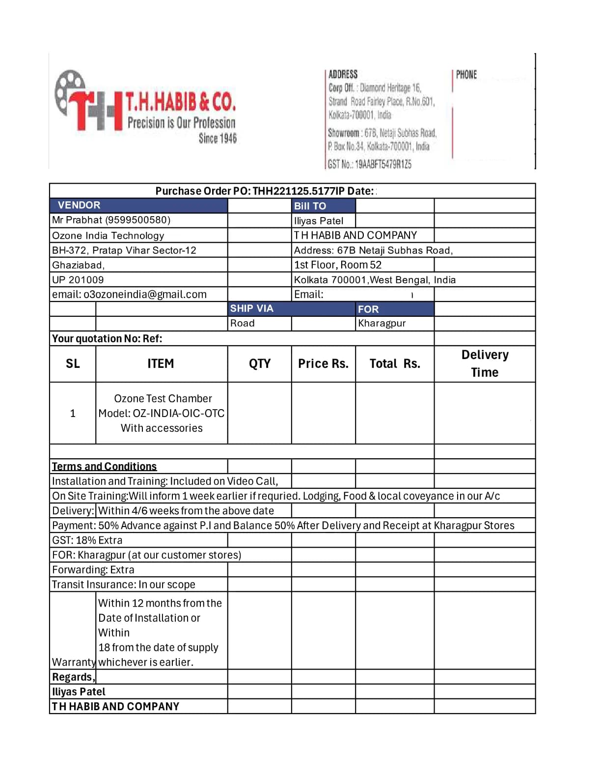 Purchase order from Th Habib And Company