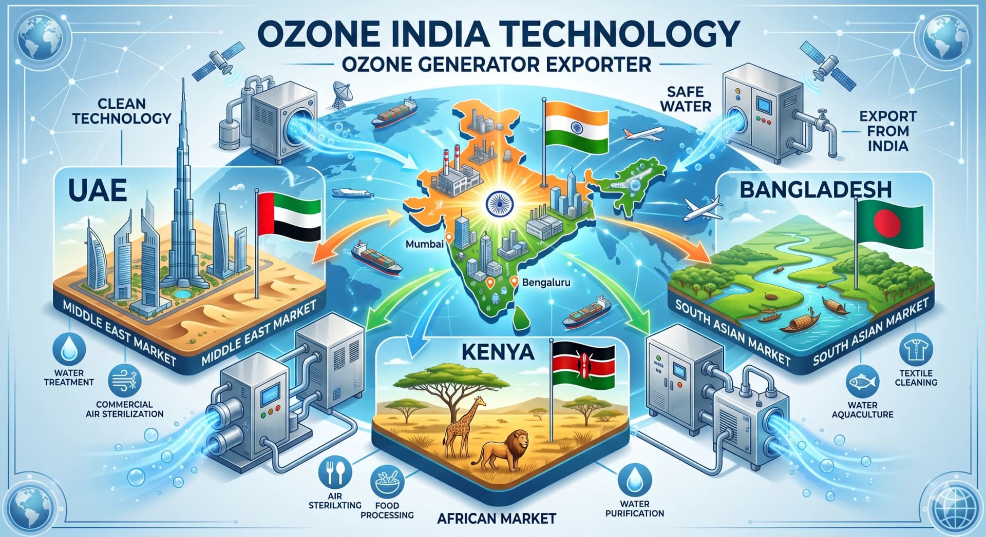 Ozone Generator Exporter India — UAE Kenya Bangladesh | Proven 30-40% Below European | CE ISO Certified — Ozone India Technology