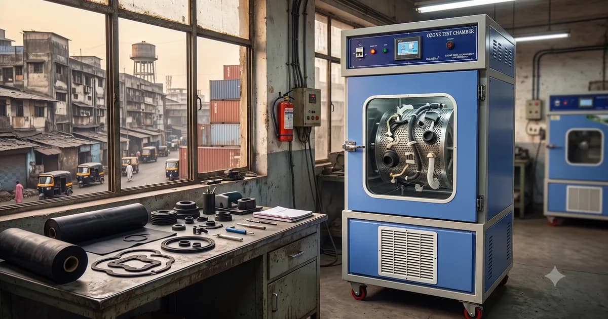 Ozone Test Chamber for Rubber Plastic Products Manufacturer — Elphiepoly Vasai Mumbai | OTC-R Rotary | CE Certified — Ozone India Technology