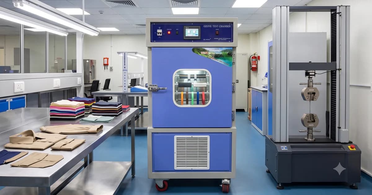 Ozone Test Chamber for Garment Textile Export Testing India — Gokaldas Exports Bangalore | Elastic Rubber | CE ISO — Ozone India Technology