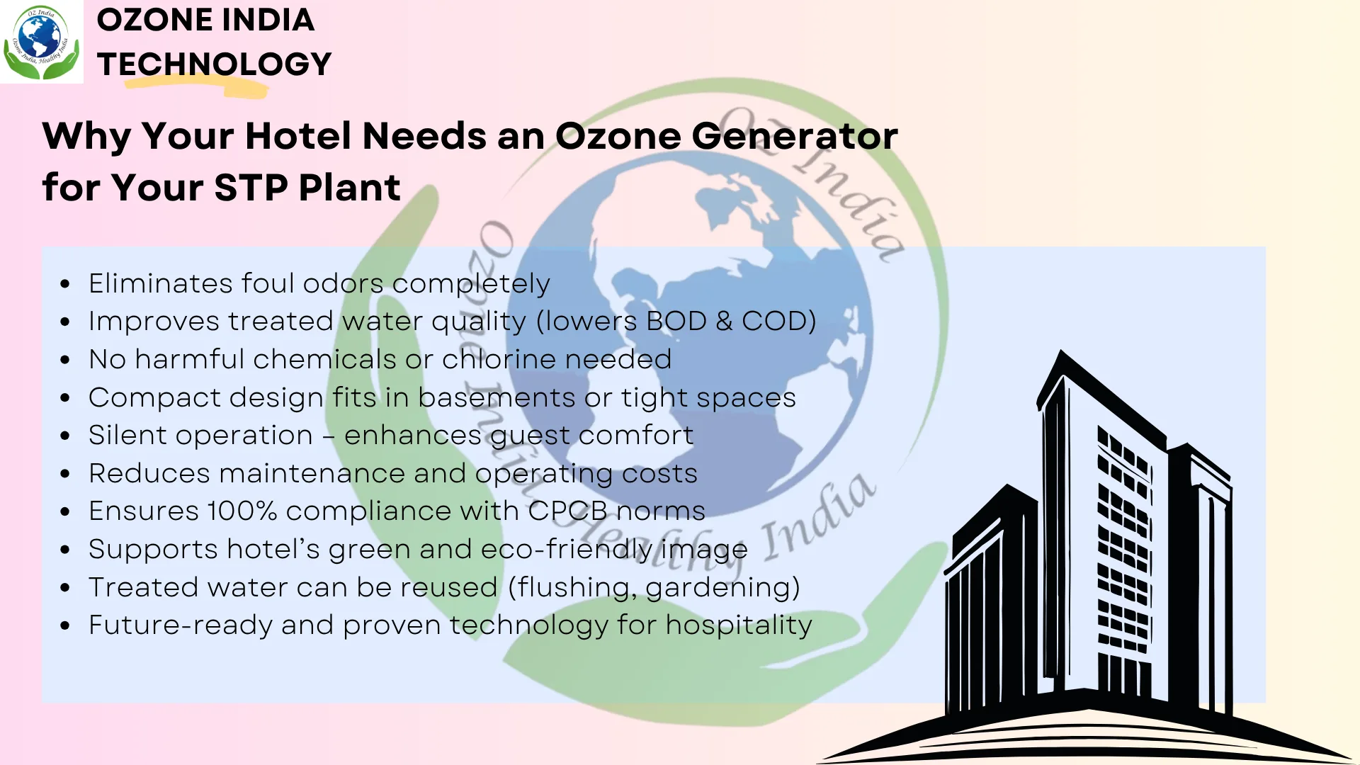 The Wastewater Treatment with Ozone Generator in STP helped The Leela Palace Hotel save money through lower maintenance costs and by eliminating the need for chemicals like chlorine. Since the system uses automated controls and energy-efficient technology, it requires minimal manual effort. These savings added up quickly, allowing the hotel to recover its investment in just 22 months. This quick return on investment made the project financially beneficial, not just environmentally friendly.